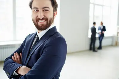 Proud entrepreneur with employees background