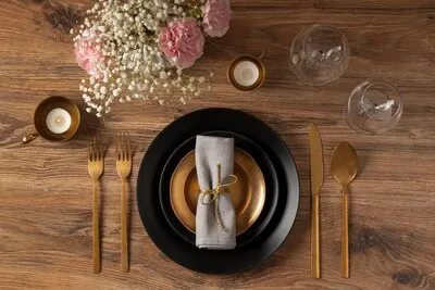 Top view of dining table arrangement