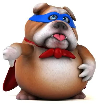 Fun 3D cartoon illustration of a dog superhero
