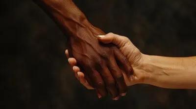 Hands of different skin color and ethnicities coming together in sign of diversity