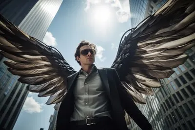 Medium shot  man with wings flying