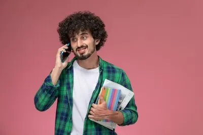 Front view young man got good news by his girlfriend
