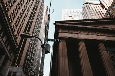 Low angle shot of wall street sign in NYC