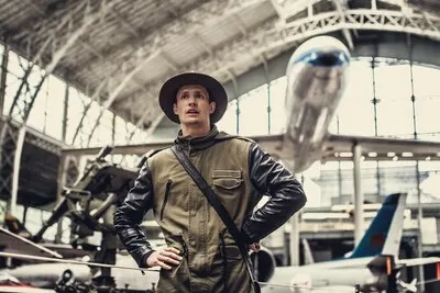 Funny man in airplanes museum.