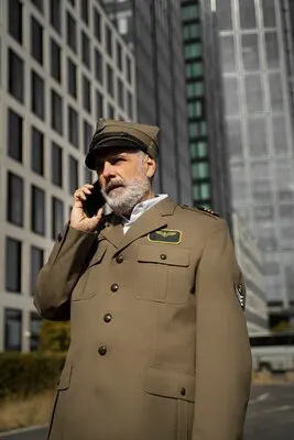 General talking on phone side view