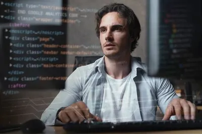 Html and css collage concept with person
