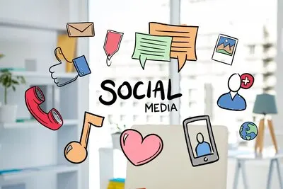 Hand drawn illustrations of social media