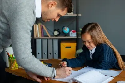 Side view girl learning math at school