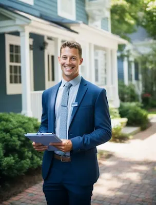 Front view man working as a real estate agent