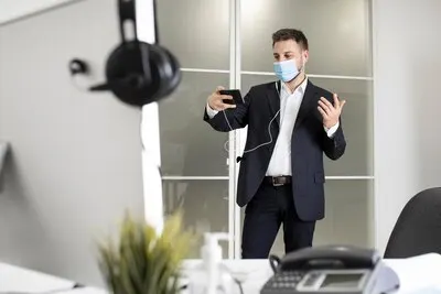 New normal at the office with face mask