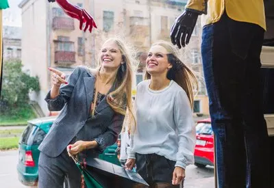 Young women enjoying the window shopping